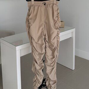 Beige Ruched Jogger Pants